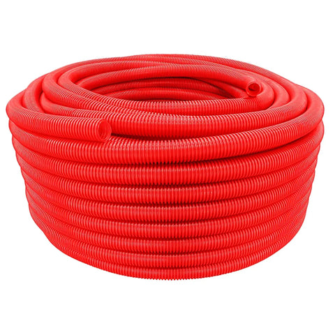 Durable HDPE Non-Split Corrugated Wire Loom Tubing In Red 1 Inch Diameter By 100 Feet Heavy Duty Cable Protection