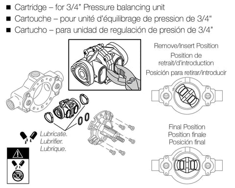 Highflow Replacement Cartridge For Three Quarter Inch Pressure Balance Valve With Seals Replaces Part 79703 Genuine Parts For Home Plumbing Durable Sealed Waterway Design For Long Lasting Performance