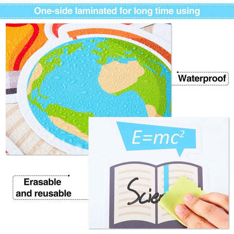 Science Bulletin Board Decorations Pack 45 Piece Set With 9 Styles Colorful Lab Cut Outs Waterproof and Erasable Features
