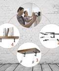 Heavy Duty 6 Inch Shelf Brackets With Hooks For Open Shelves Metal Vintage Farmhouse Style Open Shelf Supports Four Pack Durable Wall Mount Brackets For Sturdy Display And Storage installation guide with steps and assembled shelves
