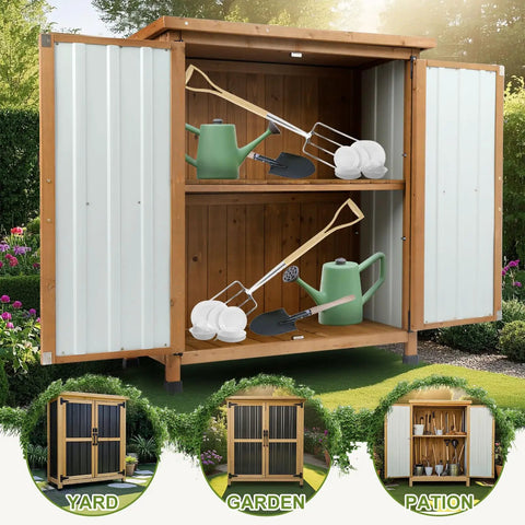 Tough As Nails Built To Last Outdoor Storage Cabinet Waterproof Weatherproof Wood And Metal Shed With Lockable Doors Open