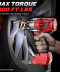 Badass Cordless Impact Wrench For Fast Car Tire Fixes Featuring Knockout Torque And Slick Four Speed Modes With Bright Built In Work Light Bare Tool Compatible With Milwaukee 18V Batteries in use on car tire.
