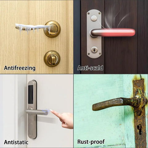 4 Pack Tough Neoprene Door Handle Covers Rock Solid Weatherproof Shield for anti-scald and anti-freezing protection on doors.