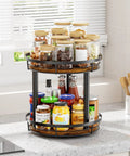 Wooden Ten Inch Lazy Susan Spice Rack Organizer Two Tier For Cabinet And Countertop Kitchen Pantry Condiment And Seasoning Rack