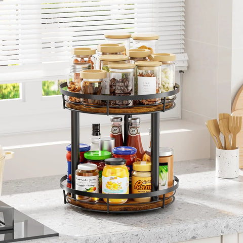 Wooden Ten Inch Lazy Susan Spice Rack Organizer Two Tier For Cabinet And Countertop Kitchen Pantry Condiment And Seasoning Rack