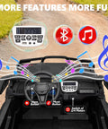 Interior features of Powerful 24V Two Seater Ride On Car With 800W Motors, Bluetooth, music notes, dashboard and control buttons visible