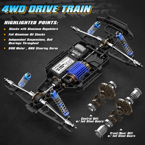 1 12 Scale 4x4 RC Truck With Upgraded 550 Motor For 42 KMH High Speed Electric Off Road Buggy RTR showing drivetrain and gears