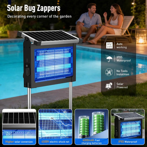 Beast Outdoor Mosquito Zapper With 4500V Electric Grid And USB C Rechargeable Battery LED Insect Killer by a pool