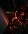 Person using Quad 4 LED Tactical Headlamp With Focused Wide Beam And Multiple Modes For Bright Close Up Lighting And Long Range Power