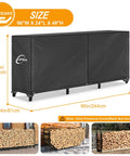 8-Foot Waterproof Firewood Rack Cover For Outdoor Wood Storage, Heavy-Duty 600D Canvas with dimensions and rainproof details