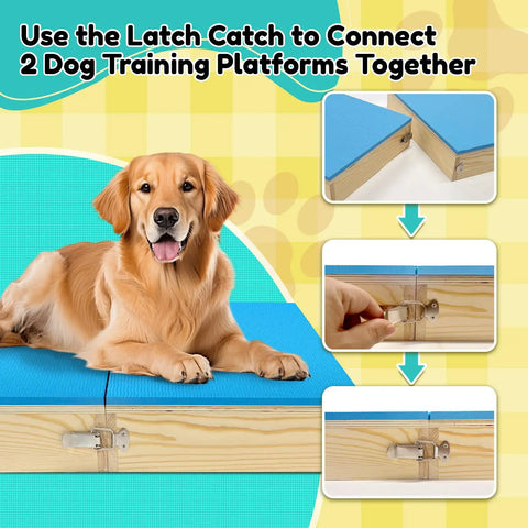 Dog on Two Piece Connectable Wooden Dog Training Platform Set With Non Slip Foaming Surface For Small To Medium Dogs Easy Latch Together