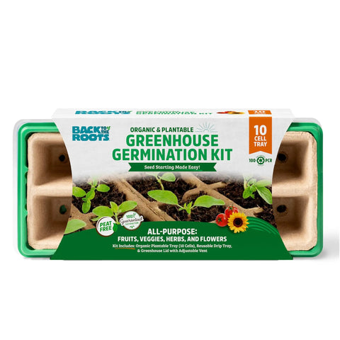 10-Cell Greenhouse Germination Kit for Home Gardens With Biodegradable Pots and Vented Lid, Made From 75 Percent Recycled Plastic
