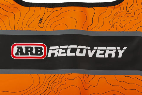 Close-up of Offroad Winch Cable Recovery Damper in orange and black with ARB Recovery branding, heavy-duty vinyl for 4x4 use.
