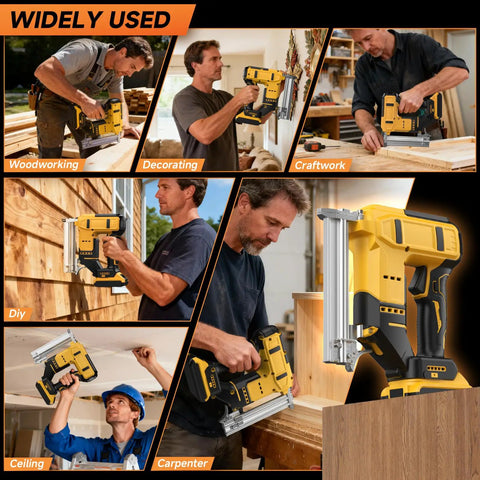 Ultimate 2-In-1 Cordless Brad Nailer And Stapler For Dewalt 20V Max Battery powered woodworking tool used in various carpentry tasks.