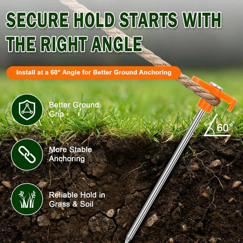 Heavy Duty 7 Inch Tent Stakes, 10 Pack Galvanized Steel Ground Anchors For Tents Canopies And Tarps at 60-degree angle in grass