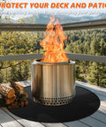 36 Inch Round Fire Pit Mat, Double-Sided Fireproof Under Grill Pad protects deck from fire pit on patio.