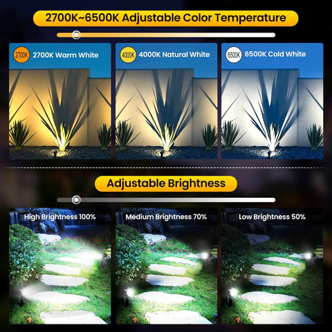 Outdoor LED Landscape Lighting Kit 12 Pack With Remote Control Dimmable IP66 Waterproof Spot Lights 2700K To 6500K color settings