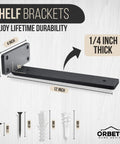 Heavy Duty Floating Shelf Brackets 6 Inch Pack Of 6 With One Quarter Inch Thick Metal Black Powder Coated Finish