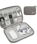 Open Water Resistant Electronics Organizer Case for Cables and Chargers Slim Travel Pouch with Cord Management showing elastic loops and compartments.