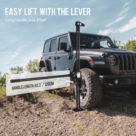 Heavy Duty Ratcheting Hydraulic Farm Jack 7000 Lbs Capacity Converts To Off Road Lifting Beast lifting SUV on dirt terrain