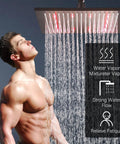 12 Inch Black Square LED Rain Shower Head With Brass Overhead Spray For Bathroom in use with color-changing LED lights