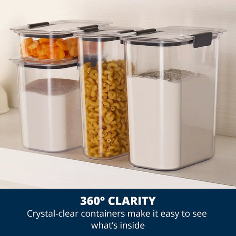Straight Up 12 Cup Airtight Food Storage Container With Secure Snap Lid For Pantry Organization And Kitchen Cabinets Absolutely Leak Proof And Stackable Shape Keeps Dry Goods Fresh Way Longer Every Single Day, displaying clear design with pasta, flour, and sugar.