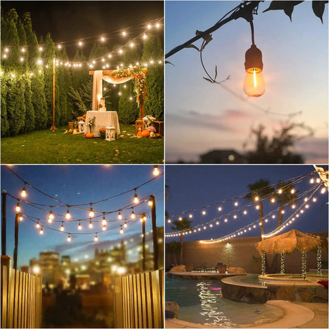 Outdoor Solar String Lights 100 Ft With 30 Plus 2 Shatterproof LED Bulbs IP65 Waterproof USB Port Remote Control 2700K Warm White Cozy Bistro Vibe For Backyard Deck Garden Patio Decor