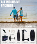 Couple carrying 8000W Electric Efoil Surfboard With Wireless Remote High Speed Hydrofoil Board For Adults Supports Up To 286 Lbs Rechargeable Battery Easy Launch Fly Above Water At Gnarly Speeds with carbon fiber components and accessories on beach.