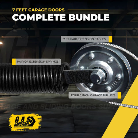 Beefy 130 Lb Yellow Double Looped Garage Door Extension Spring Bundle for 7 Ft Doors with 3 Inch Pulleys and Cables