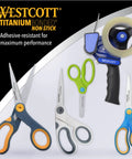 5-Inch Non-Stick Titanium Scissors With Glide Adjust Technology in gray and yellow with adhesive-resistant coating display