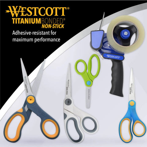 5-Inch Non-Stick Titanium Scissors With Glide Adjust Technology in gray and yellow with adhesive-resistant coating display
