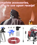 Heavy Duty Airless Paint Sprayer With Fifty Foot Hose And Three Swappable Tips Crush Exterior Painting Projects On Homes Fences And Decks Straight From The Paint Bucket Save Serious Sweat Equity And Get Her Done Quick with accessories.