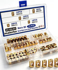 Beast Mode 72 Piece M6 Metric Barrel Nuts And Cross Dowel Slotted Nut Kit shown in organized clear case with various sizes.