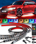 Dope Car Underglow Neon Accent Strip Lights with 252 LEDs RGB and remote control on vehicle, showcasing vibrant light modes