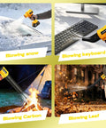 Powerful Cordless Leaf Blower With Two Batteries And Charger Lightweight Handheld Turbo Blower blowing snow, keyboard, and leaves.