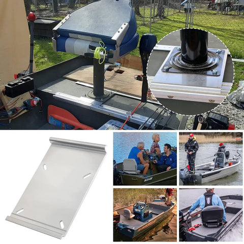 Jon Boat Seat Mount Plate SP15100 for Attwood Swivl Eze, aluminum base installed on a small boat for secure seating.