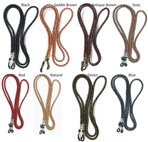 Top Shelf Distressed Leather Glasses Strap locks your eyeglasses safe in various colors including Black, Red, Natural, and more.