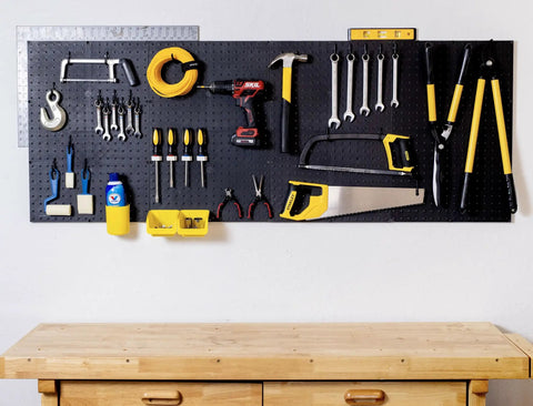 Four Panel Pegboard Kit For Home Garage And Office 24x16 Inch Panels 64x24 Inch Mounted Wall Organizer with tools