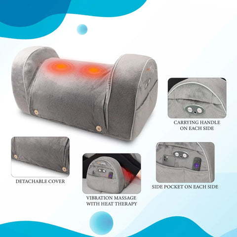 Carepeutic Contoured Leg Rest Wedge With Vibration Massage And Heat, grey cushion with carrying handles and side pockets.