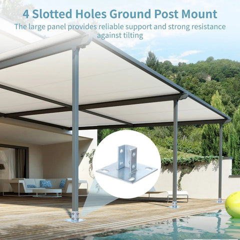 4 Pack U Shape Strut Post Bases for 1-5/8 Inch Square Channel installed in patio with canopy support