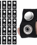 Heavy Duty Boat Cover Snap Extenders With Slick Finger Loops For Dead On Canvas Fits And No Sweat Install 1 Inch Black Marine Hardware 20 Pack displayed on a finger.