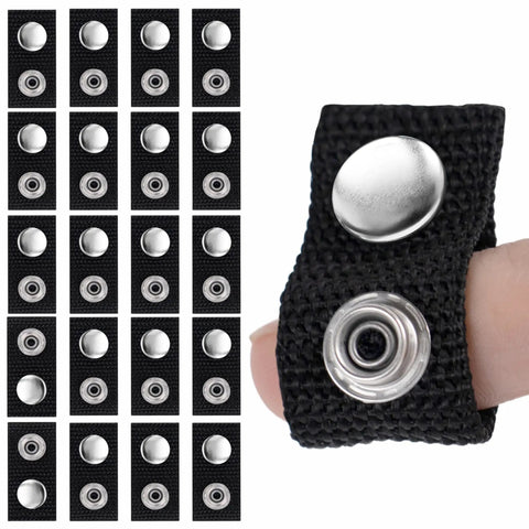Heavy Duty Boat Cover Snap Extenders With Slick Finger Loops For Dead On Canvas Fits And No Sweat Install 1 Inch Black Marine Hardware 20 Pack displayed on a finger.