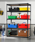 Heavy Duty Five Tier Metal Shelving Unit With Reinforced Steel Frame And Adjustable Thick Mdf Shelves, storage of tool boxes in garage.