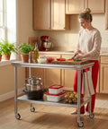Beefy Stainless Steel Pulley Workbench With Casters, Heavy Duty Prep Table With Lower Shelf For Restaurants, Garages, And Outdoor BBQs