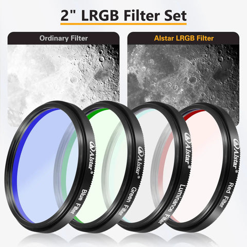 Deluxe 2 Inch LRGB Filter Set For Monochrome CCD Cameras With Luminance And Red Green Blue Color Filters in comparison view