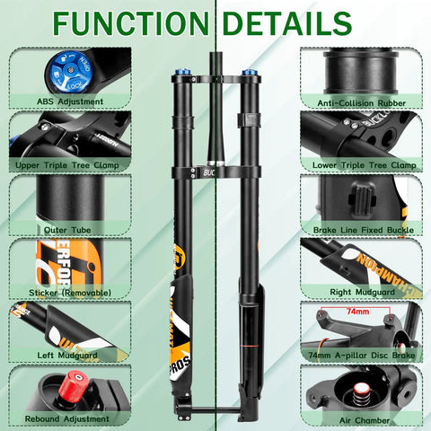 Detailed image of Fat Tire 5.0 20 Inch Air Electric Mountain Bike Front Fork With Inverted Suspension Thru Axle 15x150mm