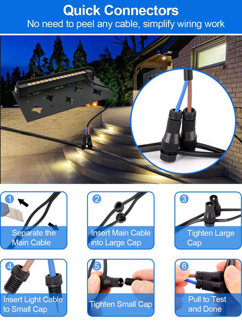 Lit 5W LED Retaining Wall Lights 8 Pack Outdoor Hardscape Landscape Paver Lights Low Voltage connectors installation steps