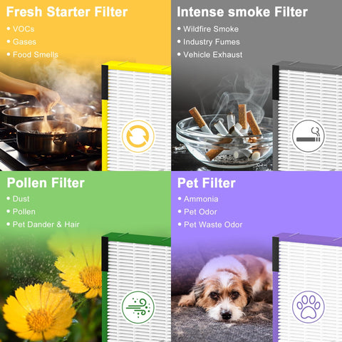 4 Pack Filter B Replacement For Guardian Air Purifier Models AC4825 AC4825E showcasing various filter uses.
