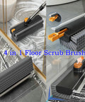 4-In-1 Floor Scrub Brush With Squeegee Long Handle 52 Inch Rotating Tile Brush For Grout Cleaning Bathroom Patio Pool Garage