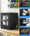 Heavy Duty 3D Printer Enclosure With Ventilation Kit And LED Light on desk, features filament feed port, exhaust fan, tool pocket